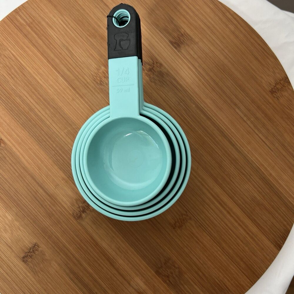 KitchenAid 4 Piece Measuring Cup Set Aqua Blue w/ Silicone Grip Handles Baking